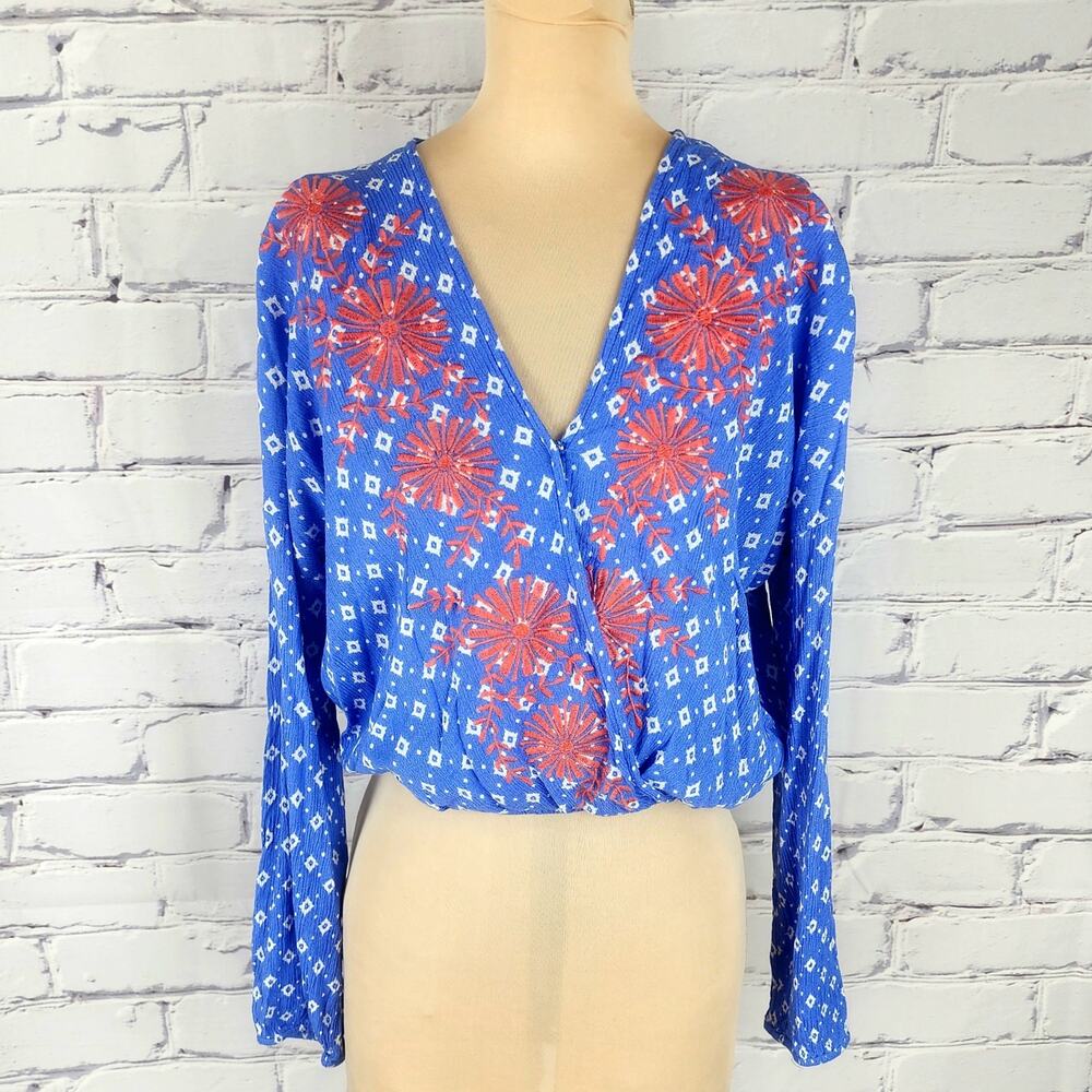 Chloe & Katie Long sleeve crop top with embroidered detail size M boho festival